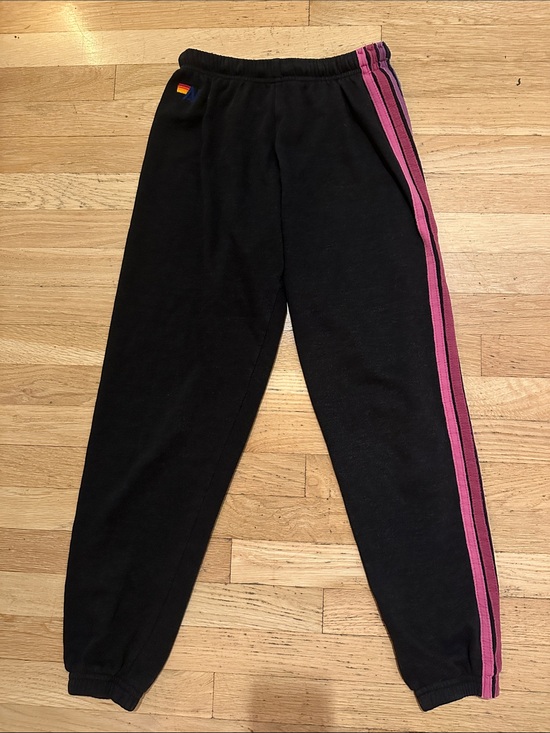 Aviator Nation Pants - Aviator Nation Charcoal Joggers with 5 (Pink/Purple/Blue) Stripes- Small